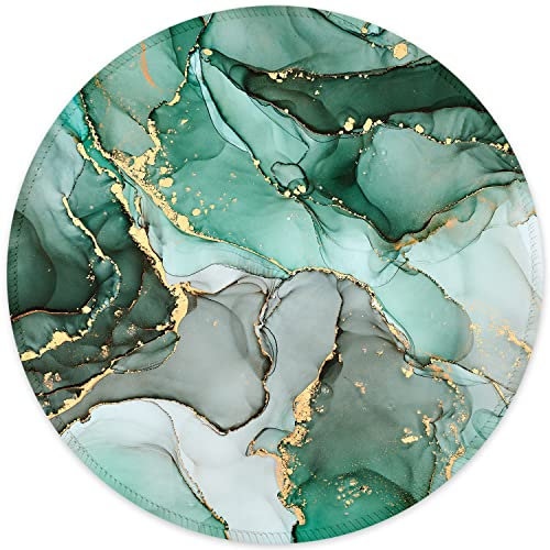 ITNRSIIET Mauspad mit genähter Kante, Mauspad Premium-Texturiert, wasserdicht, rutschfeste Gummiunterseite, rundes Mauspad für Laptop, Computer, PC, Büro, Schreibtischzubehör,Grüne Marmortextur