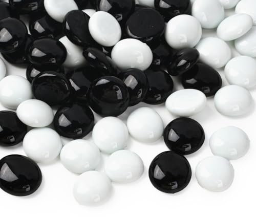 HUIANER Round Glass Pebbles 450g, Flat Stone Marbles Table Scatter Gems for Vase Filler Aquarium Decor Garden Decoration (Black and White)