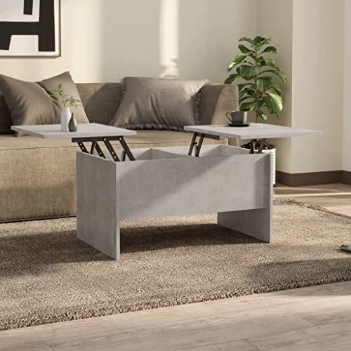 FIRBNUS 80x50x42,5 cm Couchtisch Höhenverstellbar Kleiner Beistelltisch Wohnzimmertisch Stilvollen Kleiner Tisch Wohnzimmer Bürotisch Robust Betongrau Holzwerkstoff mit 2 Verstecktes Fach
