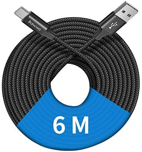 Baiwwa USB C Kabel 6m, Extra lang USB A auf Typ C Ladekabel Schnellladekabel Kompatibel mit PS5 Controller, Switch, Samsung Galaxy Tab S8 Plus, Tab S6 Lite, Tab A7, und Mehr USB-Typ C