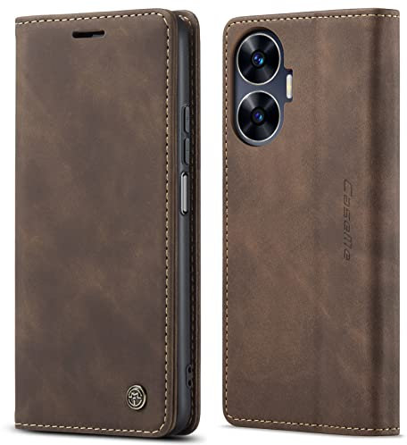 mvced Funda Compatible con OPPO Realme C55,Funda Móvil Funda Libro con Tapa Magnética Carcasa,Café