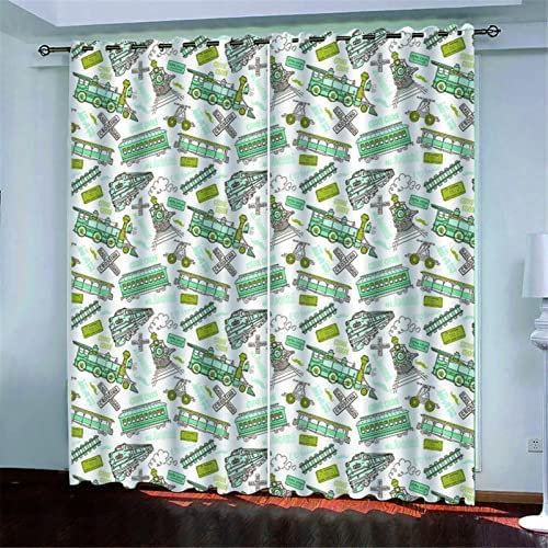 NGOCVN Blickdichte Vorhänge Verdunkelungsvorhang Ösenvorhang 3D Druck Cartoon-Auto Muster Gardinen Kinderzimmer Schlafzimmer Schallschutz Thermovorhang Wohnzimmer 150 X 166 cm / (B) X (H)