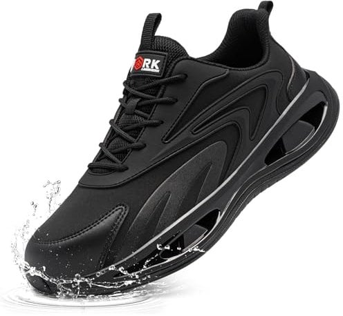 LARNMERN Arbeitsschuhe Herren Damen Sicherheitsschuhe Leichte Stahlkappenschuhe Antishock Atmungsaktive Anti-Smashing Komfort (Wasserdicht schwarz,46EU)
