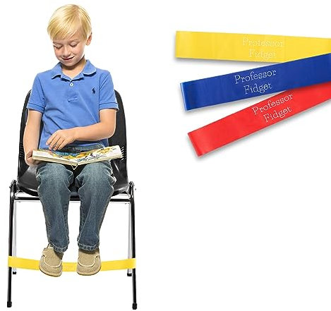 Professor Fidget Chair Bands for ADHD, Sensory Issues, Autism, Anxiety, Hyperactivity - Set of 3 for Kids With Fidgety Feet (0.5, 0.7, 0.9 mm Age 3-10)