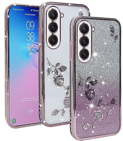 XINYEXIN Transparent Glitzer Hülle für Samsung Galaxy S23 5G, Bling Glitter Handyhülle Ultradünn Stoßfest, Niedliche Glitzernde Schutzhülle für Frauen Mädchen - Roségold