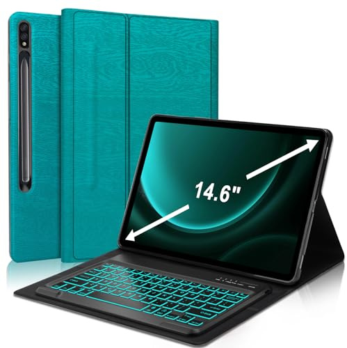 Samsung Galaxy Tab S10 Ultra Keyboard Case 14.6”, Detachable Wireless Keyboard| 7 Colors Backlit|Slim Folio Cover with Pen Holder for Tab S9 Ultra 2023/S8 Ultra 2022 SM-X910/X916/X918/X900/X906 Green