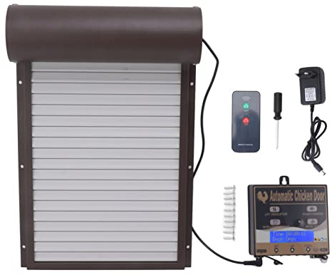 ciciglow Porte Automatique de Poulailler, Ouvre-Porte électrique Automatique alimenté par Batterie avec Adaptateur Secteur, écran LCD, Détection de (Brun)