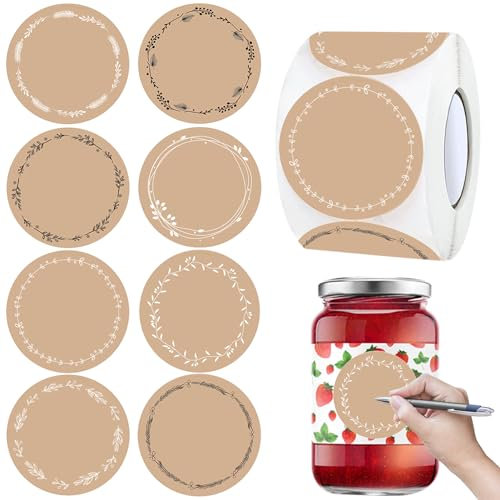 500 Pz Rotonde Kraft Stickers, 4cm Etichette Adesive Personalizzate, Stickers Handmade, per Barattoli,Buste,Regali,Matrimonio Compleanno Ringraziamento Festa DIY