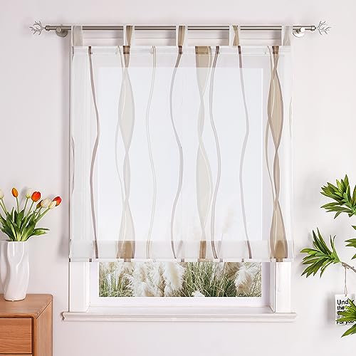 Yujiao Mao 1er Voile Raffrollo mit wellenförmigen Druckdesign Fenster Vorhänge Sand BxH 100x140cm