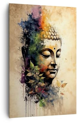 Wandbilder Dekoration Wohnzimmer Buddha Meditation Indien Bilder auf Leinwand 80x120cm Leinwandbild mit Rahmen Schlafzimmer Küche Deko Wand Kunstdruck Art Groß XXL Wanddeko Bild Canvas PA80x120-6188