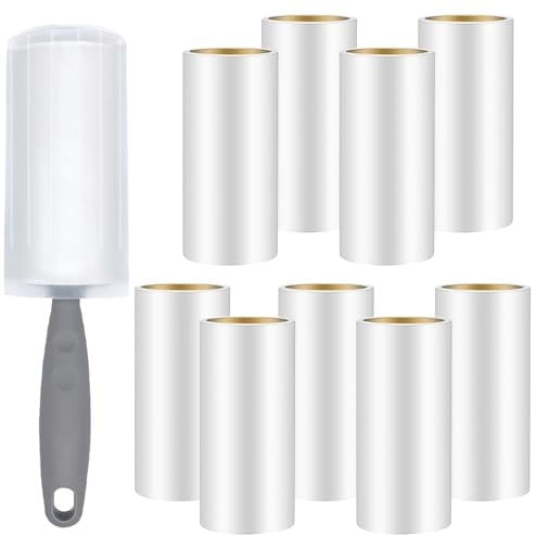 Omtofo 9 Rouleaux Rouleau Poils Animaux, 540 Feuilles Brosse Collante, 1 poignées + 1 Housse de Protection, Rouleau adhesif Vetement pour VêTements, Cheveux, Canapé, Lit, Poils de Chat et Chien