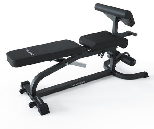 ATLETICA X-BENCH | Multifunktionale Hantelbank | Aufsätze für Bizeps- und Beincurls | Negativ verstellbar | 650kg Belastbarkeit | 8cm dickes Polster