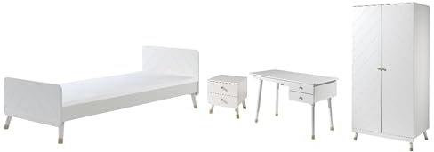 möbelando Jugendzimmer-Set >Billy< in Satin Weiß aus Massiv Kiefer und MDF