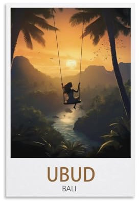 Ubud Bali Vintage-Reiseposter Sonnenuntergang, 20 x 30 cm, Leinwand, Wandkunst, Poster für Wohnzimmer, Dekoration, Gemälde für Heimdekoration