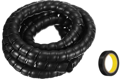 sourcing map Spiral Cable Wrap 9.8ft/3.0M 30mm Cable Management Sleeve PP Insulation Cord Organizer for Computer Wire Power Cable Gas Pipe Black with Tape