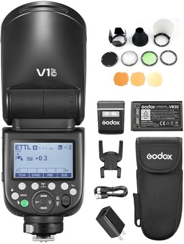 GODOX V1 PRO C Camera Flash with AK-R1 Accessory Kit Compatible with Canon | 2.4G Wireless Speedlight 1/8000s HSS, 1.3s Recycle Time, M/TTL Flash Mode, Type-C Powered