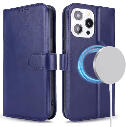 ELTEKER Handyhülle für iPhone 12 Pro Max Hülle [Echtes Leder] Klapphülle Schutzhülle Flip Case - Blau