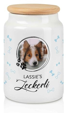 GRAVURZEILE Große Leckerlidose - Fotomotiv - Personalisiert mit Foto und Name - Geschenk für Hunde und Katzen - Zur hygienischen Aufbewahrung von Hundekeksen und Leckerlies - Für Tierbesitzer - Hund