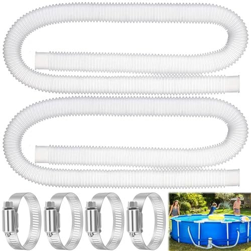 Amzeeniu 2 Piezas Manguera de Repuesto para Piscina 32mm,Repuesto Manguera de Bomba Piscina,para Piscinas Elevadas,con 4 Abrazaderas de Metal(1,5 M)