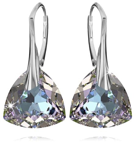 Ohrringe Silber 925 Hängend für Damen Ohrhänger Hängeohrringe mit Triangel Kristallen Dreieck Stein 12 Geburtsstein Schmuck für Sie Ohrringe Mädchen Geschenk Muttertag (06-Juni - Vitrail Light)
