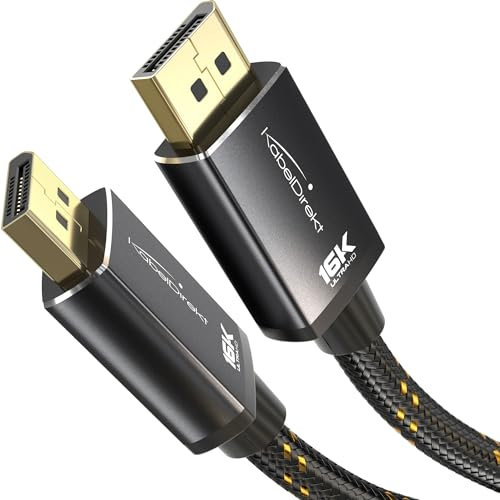 KabelDirekt – Cable DisplayPort 2.1/DP 2.1 – 2m – Conectores Metálicos + Diseño Trenzado, DP80 con 80 Gbit/s para PC gaming/Tarjetas Gráficas, FreeSync/G-Sync, hasta 16K@60Hz, 8K@120Hz, 4K@240Hz