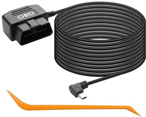 CERRXIAN Mimi OBD-Netzkabel, OBD auf 90-Grad-Mini-Dashcam-Stromkabel, links, 24-Stunden-Überwachung/ACC-Modus, 12 V/24 V auf 5 V OBD-Zugkabel mit Schaltertaste (Mini R), 30 m
