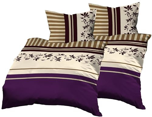 Gerald Wittmann 4teilig Bettwäsche-Set 2X 140x200 cm + 2X 70x90 cm, Baumwolle, Ornamenten Lila Beige