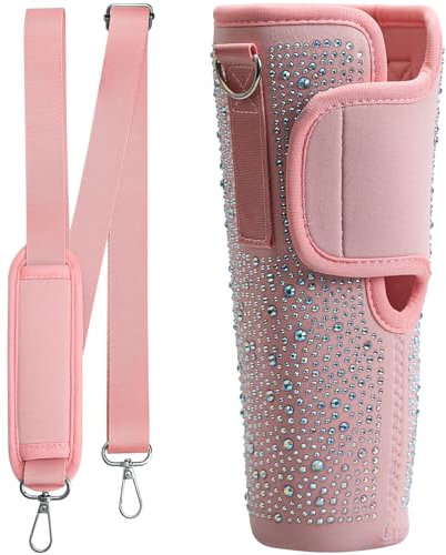 ROTRES Bling Wasserflaschen-Tragetasche für 40oz Trinkbecher, Neopren, Wasserflaschenhalter mit verstellbarem Riemen, für Wandern, Fitnessstudio, Outdoor, Reisen(rosa)