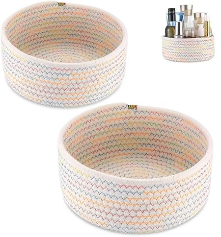 2pcs Cotton Rope Woven Baskets for Toys, Books & Entryway Keys - Nursery Woven Storage Baskets