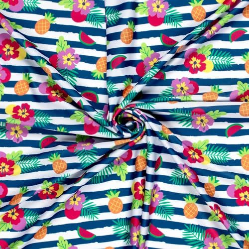 Swimwear Jersey UPF50 recycled Stoff digital bedruckt 50cm - Bademodestoffe Meterware Bekleidungsstoffe (Tropisch Königsblau)