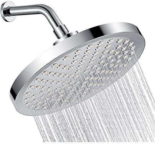 JINYOMFLY Kopfbrause Regendusche 8 Zoll, Duschkopf Regendusche mit Anti-Kalk-Düsen, Hochdruck Kopfbrause Wassersparend, 360° Verstellbarer Regenduschkopf Rund, Chrom