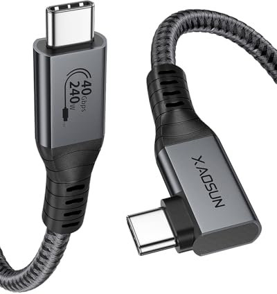 XAOSUN 240W USB4 Thunderbolt 4 Cable Right Angle,40Gbps Data Transfer 8K@60Hz,Fast Charging Nylon Braided Compatible for MacBook Pro, iPhone 15/Pro, iPad Pro/Air 4,Galaxy S21,Pixel,Switch(1.4M) 