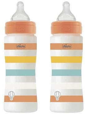 Chicco Set 2 Biberon Perfect Easy Flusso Veloce, Biberon Anticolica, Riduce Rigurgito e Irritabilità, Bottiglia in Plastica da 330ml, Set Regalo, Confezione Risparmio, 4 Mesi+, Bambina