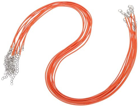 sourcing map 10pcs 24 Inch Waxed Necklace Cord, Bulk Necklace String with Clasp 1.5mm Waxed Leather Cord Rope for Jewelry Making DIY Bracelet Pendant,Orange Red