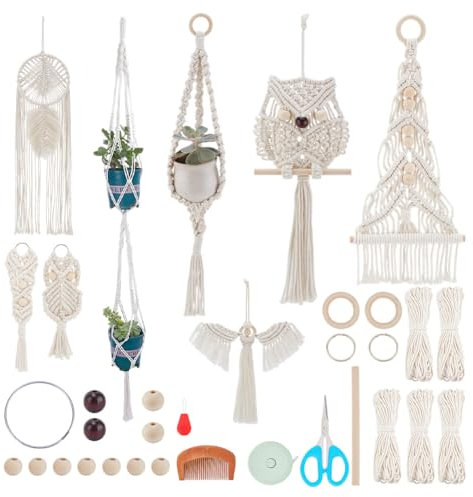 IFNUNLY 8 Set Weihnachtsbaum DIY Makramee Set Für Anfänger Engel Makramee Wandbehang Wandteppich DIY Makramee Traumfänger Set Handgefertigtes Makramee Pflanzenhänger Set Mit Anleitung Geburtstagsgesch