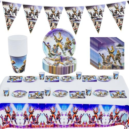 71Pcs Vajilla de Fiesta, Suministros de Fiesta de Videojuegos, Juego de Vajilla de Fiestas, Incluye Platos Tazas Mantel Servilletas, para Decoración de Videojuegos Fiesta De Cumpleaños