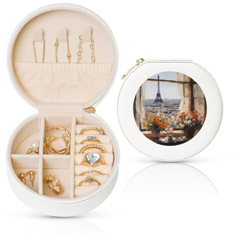 Schöne runde Reise-Schmuckschatulle aus Leder, für Mädchen, Damen (weiß)