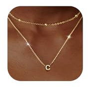 LOLIAS Gold Layered Kette mit Buchstaben 14K Gold Vergoldete Personalisierte Buchstaben Anhänger Kette mit Namen Winzige Initiale Choker Perlen Kette Buchstabenkette für Damen Mädchen Schmuck C