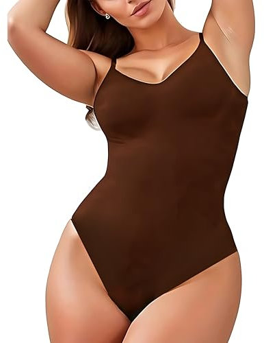 ZENYA Women Shapewear Bodysuit Tummy Control Seamless Sculpting Adjustable Straps Body Shaper (Brown, XXS-XS)