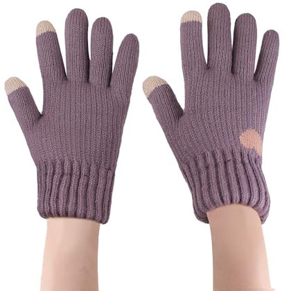 Feelorna Damen Winterhandschuhe, Frauen Mode Touchscreen Handschuhe, Nette Herz Muster Thermo Handschuhe, Weiche Warme Elastischer Strickhandschuhe für Die Arbeit Im Freien Laufen Radfahren (Lila)