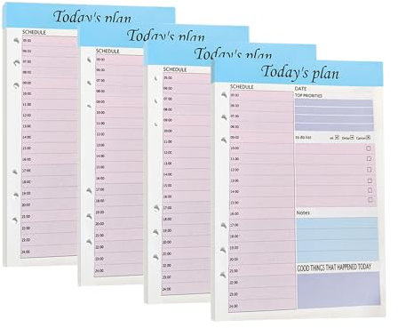 Tagesplaner Undatiert, 4er Pack 21 x 14,2cm Terminkalender, 6 Loch Loseblatt Ordnerpapier, ToDo Planer, Geeignet zum Zeichnen, Tagebuch und Notizen Machen, A5/50 Blätter, Buntes