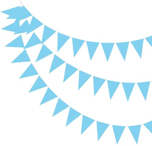 PATIKIL 49ft Wimpelbanner Flaggen, Filzstoff Wimpel Flaggenkette Dreieckige Flaggenbanner Girlande für Karneval Hochzeit Geburtstagsfeier Dekorationen, Hellblau