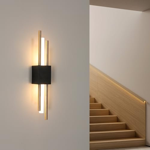 SENQIU LED Wandlampe Innen, 40CM Kreative Moderne Wandleuchte Schwarz und Gold, 10W Flurlampe Wand Belechtung Wandbeleuchtung Warmweiß 3000K für Wohnzimmer Schlafzimmer Flur Treppenhaus