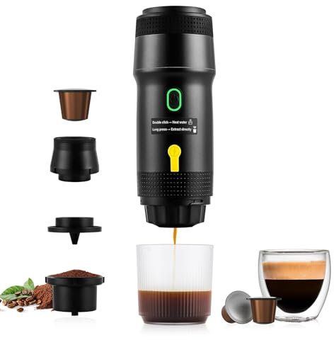 obecilc Portable Electric Espresso Maker, 15 bar Mini Travel Coffee maker, Expresso Coffee Machines with USB-C,3-in-1 Car Coffee Maker Self-Heating, Ground Coffee & Capsule for Office, Camping