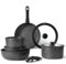 CAROTE Lot de 15 casseroles avec poignées amovibles, anti-adhésives, compatibles avec plaques à induction, passent au four/lave-vaisselle, sans PTFE/PFOA, Noir