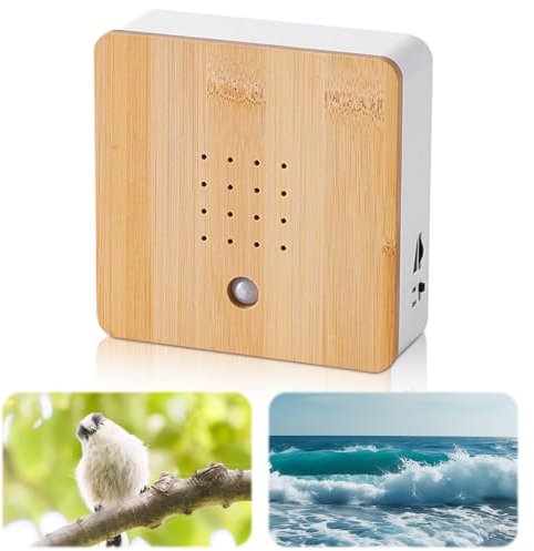 LOMUG Vogelgezwitscher Box Bewegungsmelder Wiederaufladbar mit Wandhalterung, Naturgeräuschebox Vogel Gesang, Vogelzwitscher Entspannender Vogelgesang, Vogelgesang & Waldquelle Waldquelle