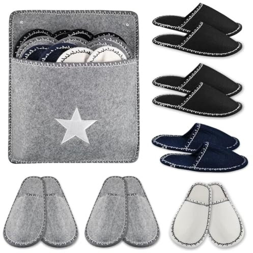 Yezelend 6 Pares Zapatillas Casa Invitados Fieltro Kit, Antideslizantes Hotel Pantuflas De Invitados, Unisex Zapatillas Invitados Casa, con Bolsa De Almacenamiento, para Hogar, Viajes, Hotel, Baño