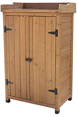 Wasserdichter Werkzeugschrank aus Holz für Garten, Balkon, Innenhof, Holzfarbe (66 x 40 x 104 cm)