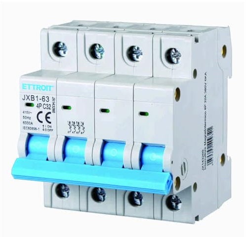 380V 32A C32 INTERRUTTORE MAGNETOTERMICO 415V AC, TRIFASE, OCCUPA 4 MODULI GUIDA DIN, 4P 4 POLI, 6KA 6000 AMPERE, INTERRUTTORE DI CIRCUITO