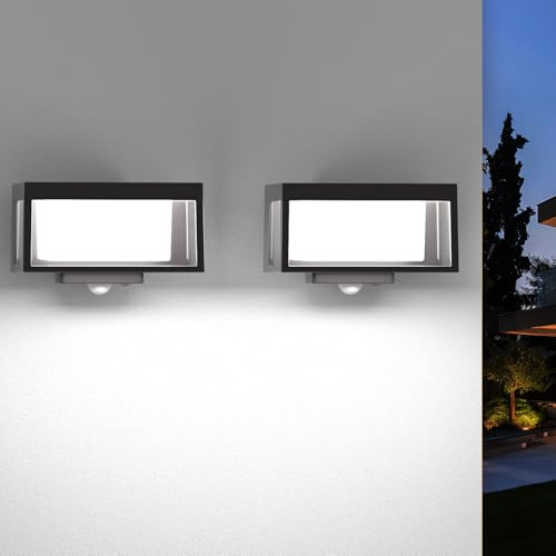 Mittokonnel außenleuchte mit bewegungsmelder, IP65 Wasserdichte Solarlampen für Außenwand, Moderne, kabellose Montage, geeignet für Eingang, Einfahrt, Terrasse, Garten (2 Stück)